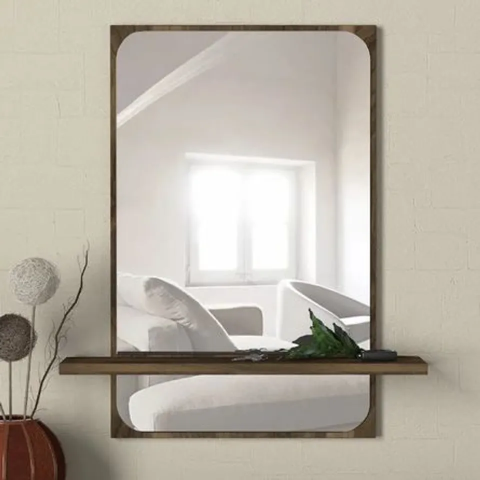 BOXED FREEBURG WOOD FRAMED WALL MOUNTED ACCENT MIRROR 