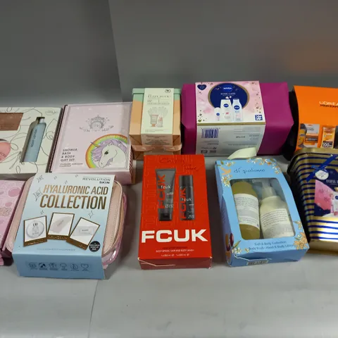 APPROXIMATELY 10 ASSORTED COSMETIC BOXSETS TO INCLUDE NIVEA PAMPER NIGHT IN, REVOLUTION SKIN HYALURONIC ACID COLLECTION , AND NIVEA ROSE CARE SET ETC.