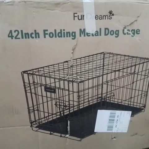 BOXED 42 INCH FOLDING METAL DOG CAGE