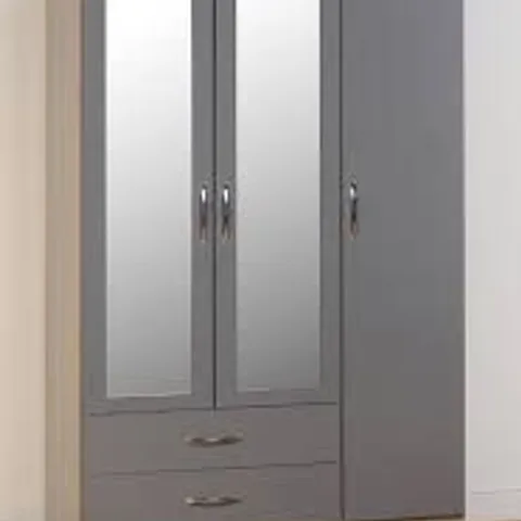 BOXED  NEVADA 3 DOOR , 2 DRAWER WARDROBE IN GREY , BOX 1 AND 2 - INCOMPLETE AS BOX 3 IS MISSING 