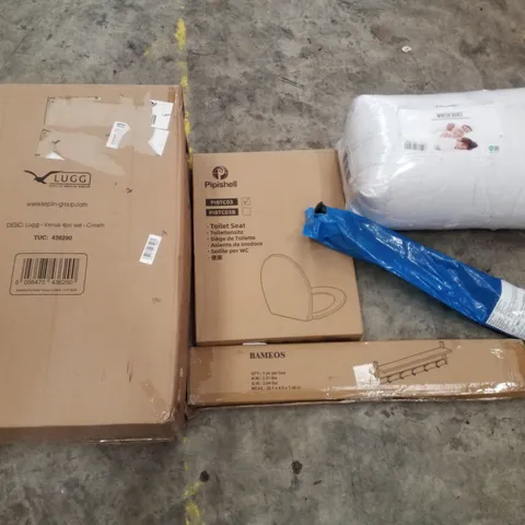 PALLET CONTAINING ASSORTED PRODUCTS INCLUDING LUGG 4PCS SUITCASE SET, TOILET SEAT, COAT HOOKS, WINTER DUVET & HIKING POLES