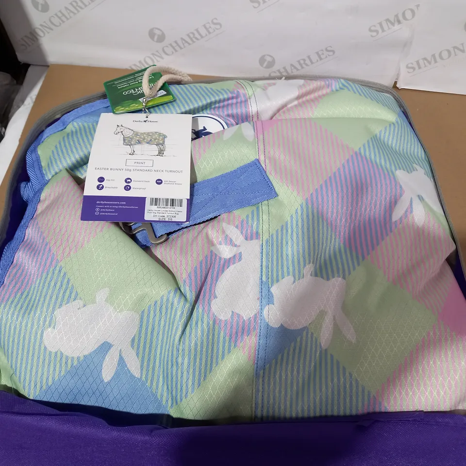 DERBY HORSE EASTER BUNNY 50G STANDARD NECK TURNOUT IN PURPLE CANVAS CASE
