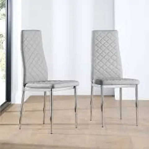 BOXED RENZO DINING CHAIR - STONE GREY PREMIUM FAUX LEATHER AND CHROME