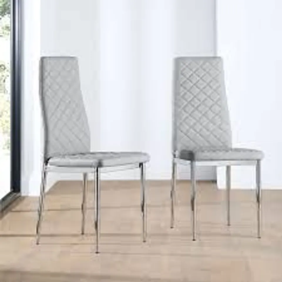 BOXED RENZO DINING CHAIR - STONE GREY PREMIUM FAUX LEATHER AND CHROME