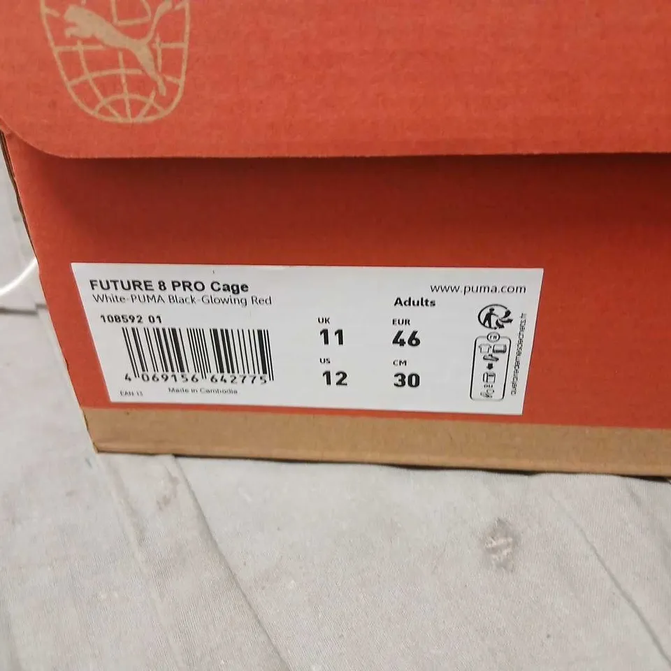PUMA FUTURE 8 PRO CAGE TRAINERS – WHITE/BLUE/ORANGE ACCENTS – UK 11