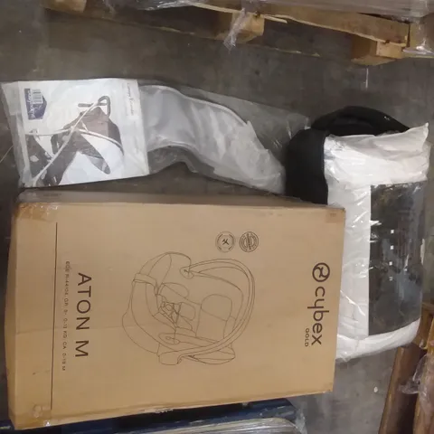 PALLET OF ASSORTED ITEMS INCLUDING CYBEX GOLD ATOM M BABY CARRIER, WHITE DUCK DOWN AND FEATHER PILLOW, BABYHOME CANOPY EXTENDER,