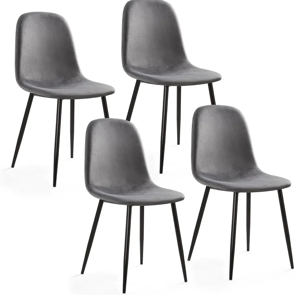 BOXED MONDEER DINING CHAIRS , VELVET KITCHEN CHAIRS WITH METAL LEGS (SET OF 4) - LIGHT GREY (1 BOX)