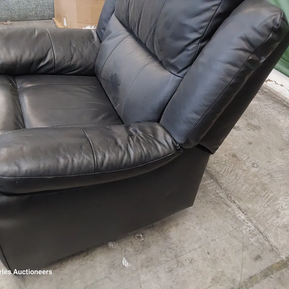 DESIGNER MANUAL RECLINING EASY CHAIR BLACK LEATHER 
