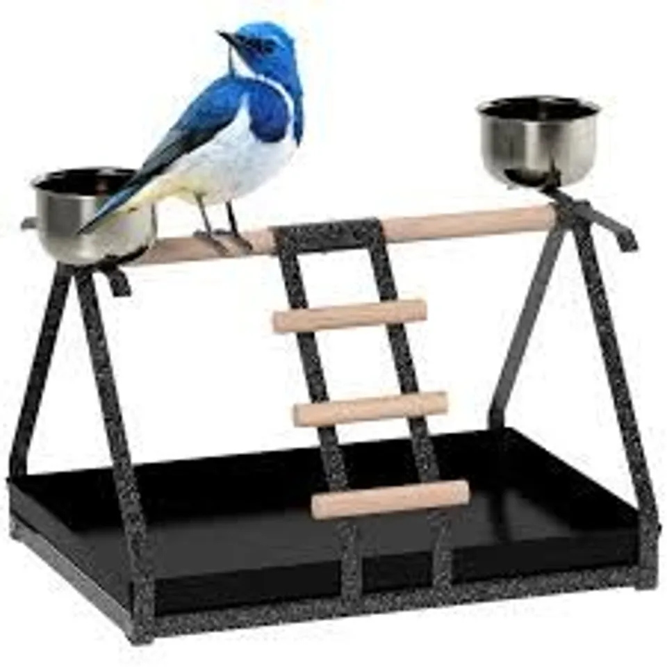 BOXEX PAWHUT PARROT STAND BIRD STAND W/WOOD PERCH LADDER FEEDER REMOVABLE TRAY