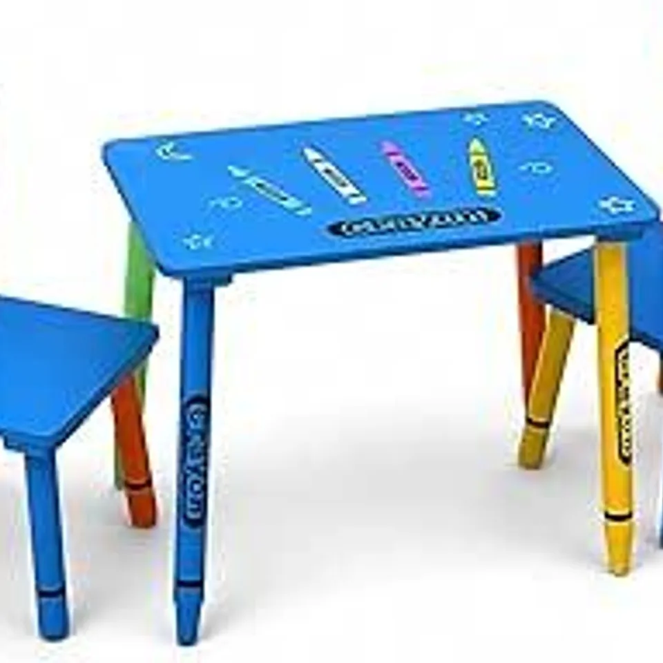 BOXED CHILDRENS WOODEN CRAYON TABLE AND CHAIRS SET KIDS ROOM FURNITURE