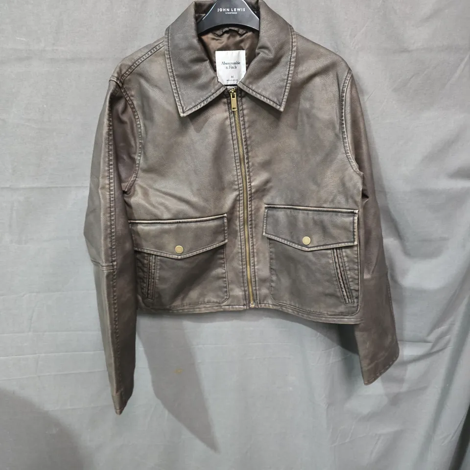 ABERCROMBIE & FITCH VEGAN LEATHER JACKET – BROWN, SIZE M 