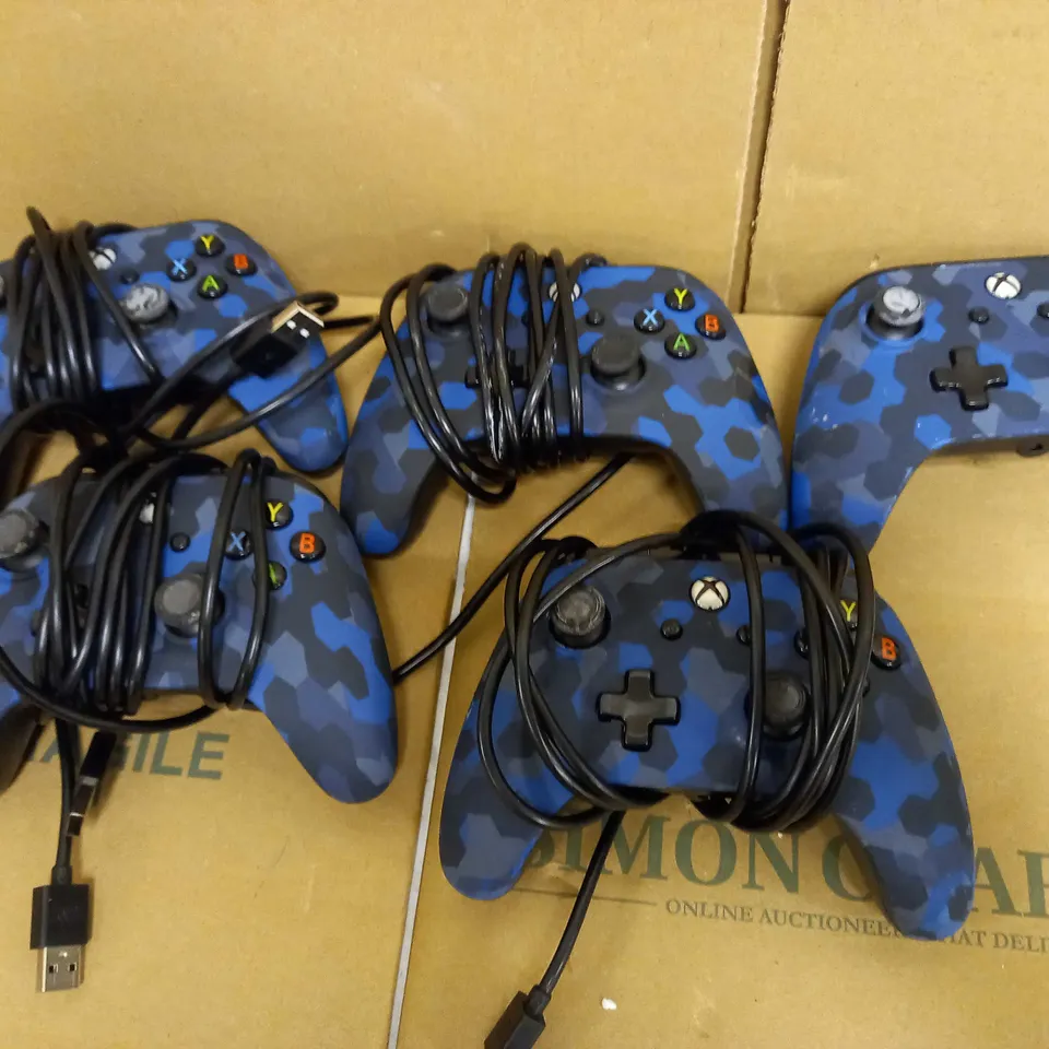 LOT OF 5 XBOX GAMEPADS, USB, NAVY BLUE PATTERN