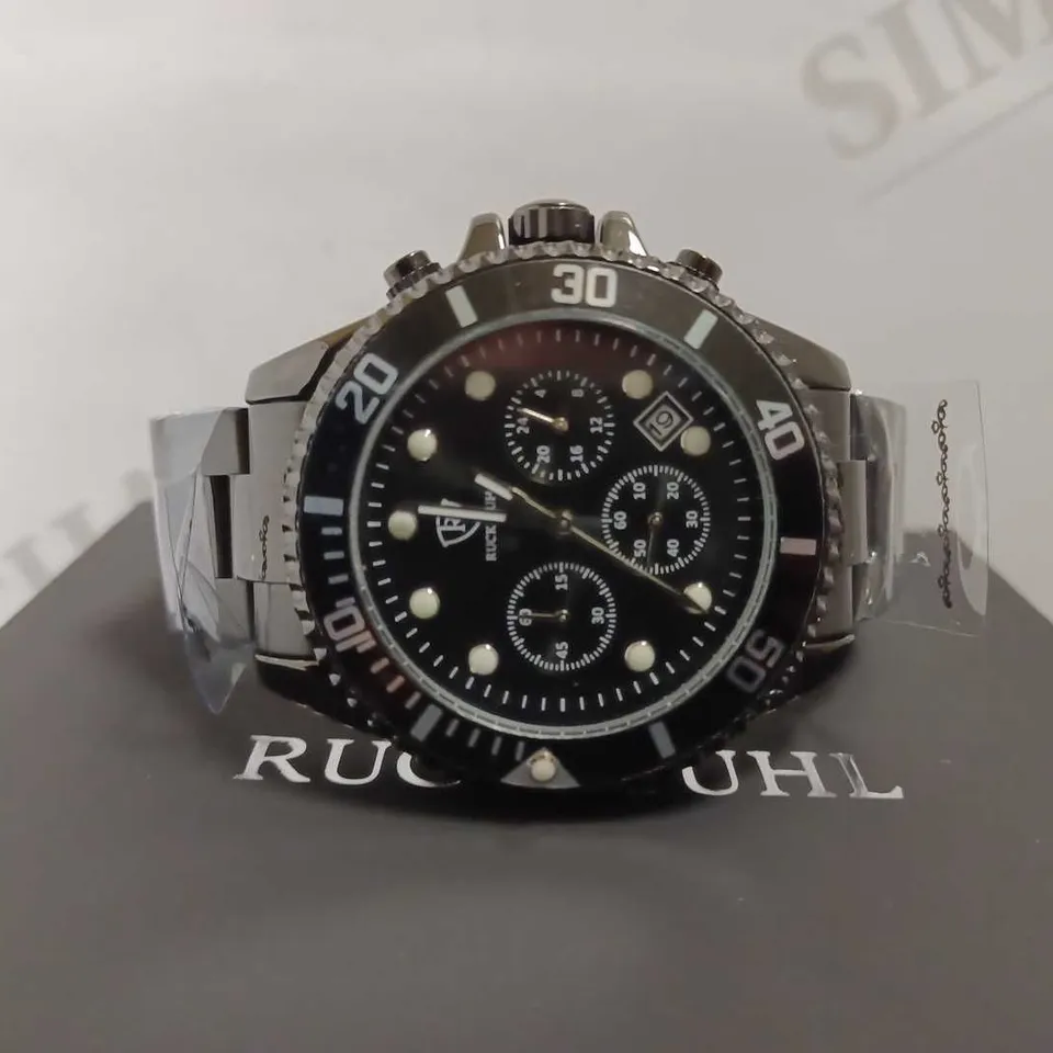 MENS RUCKSTUHL CHRONOGRAPH 8829 WATCH – BLACK DIAL - STAINLESS STEEL STRAP – 3ATM WATER RESISTANT – DATE FUNCTION-