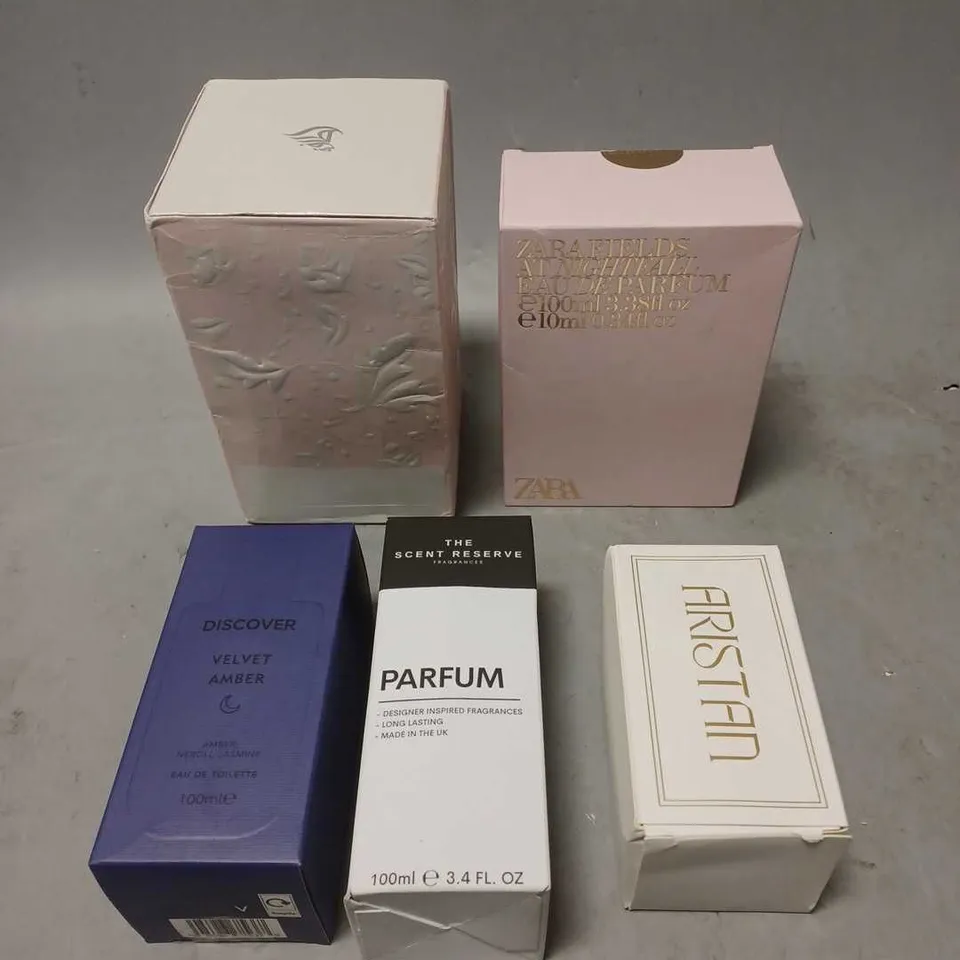 BOX OF APPROXIMATELY 5 ASSORTED BOXED FRAGRANCES TO INCLUDE - ZARA AT NIGHTFALL - THE SCENT RESERVE - YARA - ETC