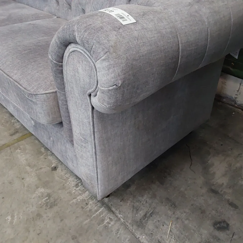 DESIGNER THREE SEATER CHESTERFIELD SOFA GREY PLUSH FABRIC 