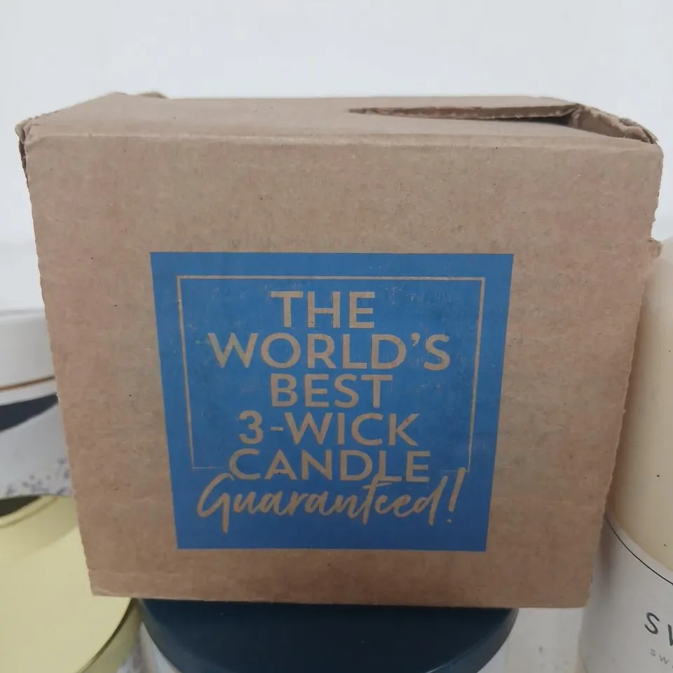 ASSORTED SCENTED CANDLES BUNDLE: OUD & BERGAMOT, SEA, EVERGREEN FOREST, MOROCCAN CLOVES IN TINS AND JARS (BOX INCLUDED)