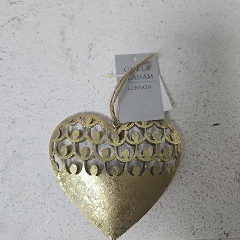 BOXED GISELA GRAHAM GOLD HEART HANGING ORNAMENT – X12