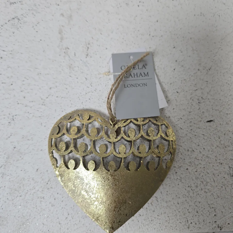 BOXED GISELA GRAHAM GOLD HEART HANGING ORNAMENT – X12