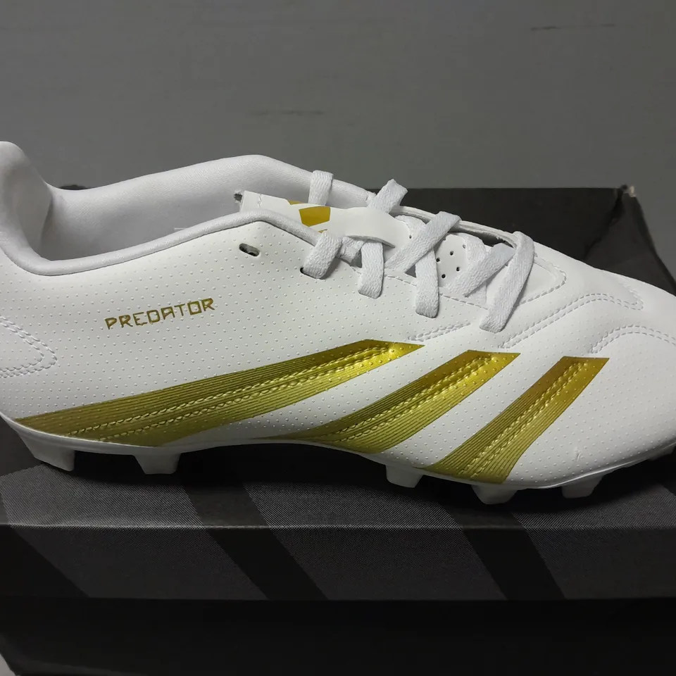 BOXED PAIR OF ADIDAS PREDATOR CLUB FLEXIBLE GROUND CLEATS IN WHITE/GOLD - 