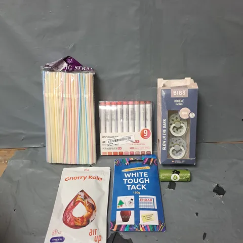 APPROXIMATELY 15 HOUSEHOLD ITEMS TO INCLUDE BIBS DUMMIES, WHITE TOUGH TACK AND LIQUID LIP GLOSS