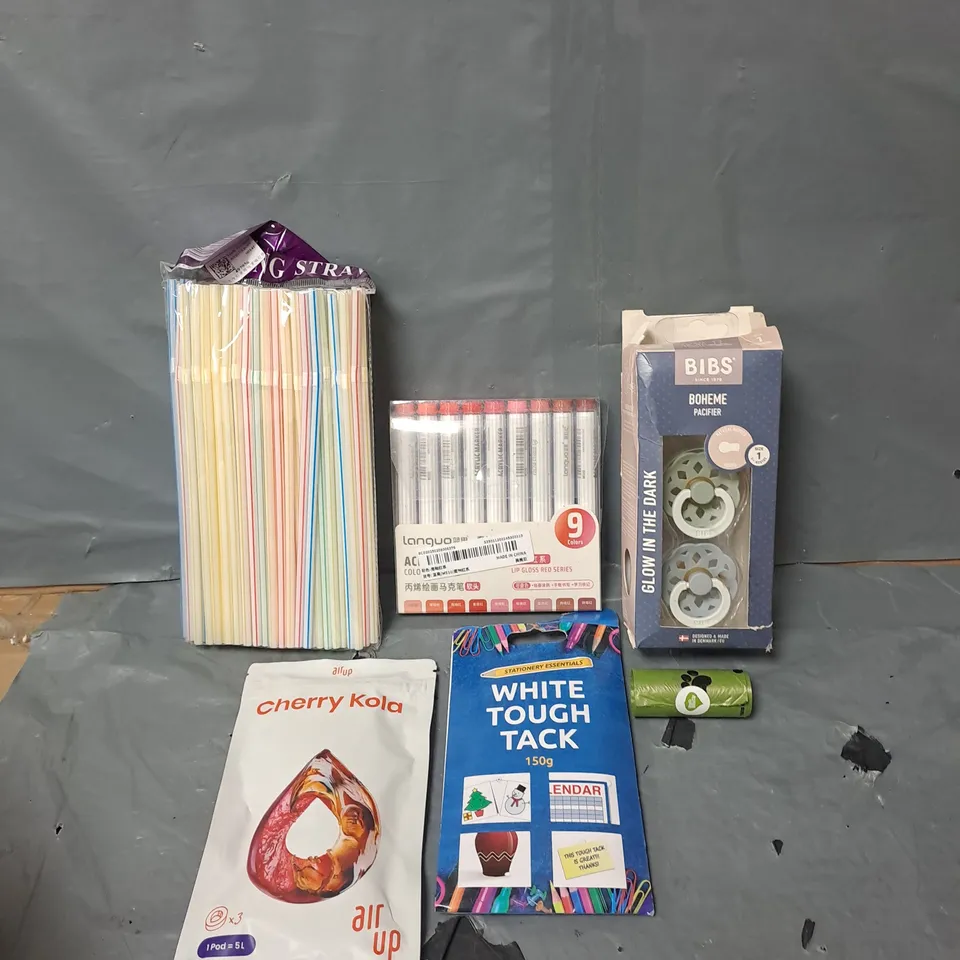 APPROXIMATELY 15 HOUSEHOLD ITEMS TO INCLUDE BIBS DUMMIES, WHITE TOUGH TACK AND LIQUID LIP GLOSS
