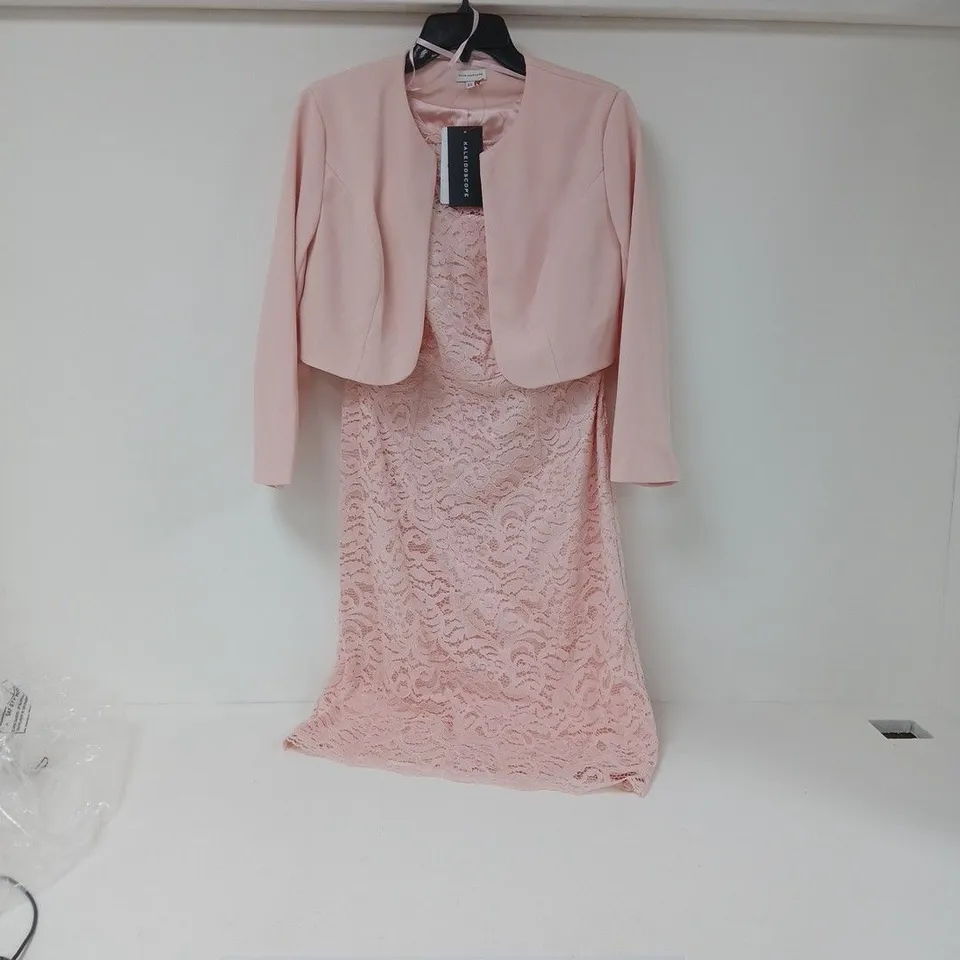 KALEIDOSCOPE PINK LACE OVERLAY DRESS WITH CROPPED JACKET – UK 12