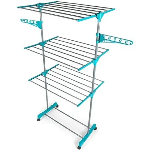 BOXED DELUXE FOLDING DRYING RACK IN BLUE AND GREY