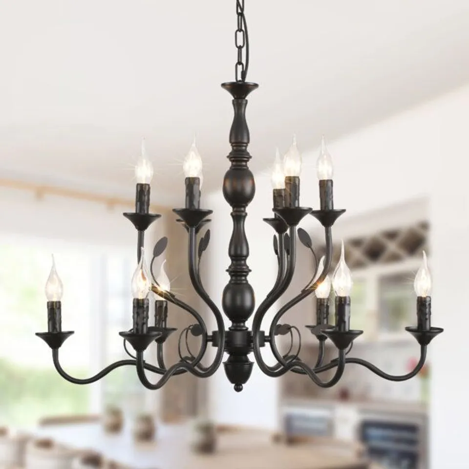 BOXED 12-LIGHT DIMMABLE CANDLE STYLE CHANDELIER 