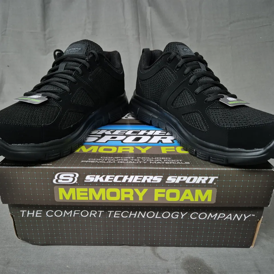 BOXED PAIR OF SKECHERS SHOE SIN BLACK UK SIZE 9