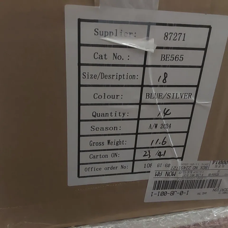BOX CONTAINING APPROXIMATELY 14x BRAND NEW SIMPLY BE BLUE/SILVER A LINE MAXI SKIRTS - SIZE 18
