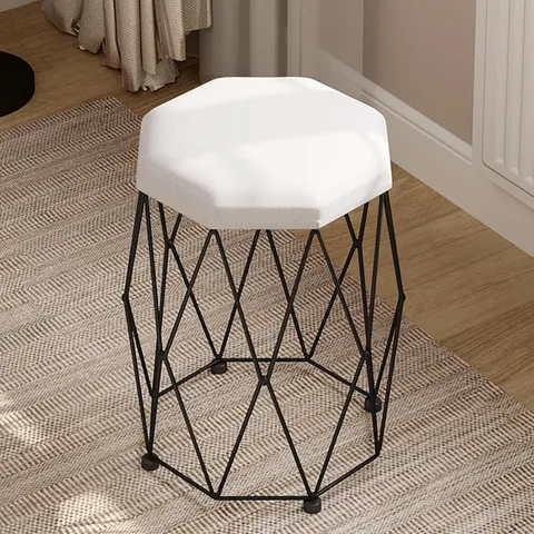 BOXED WOLTU DRESSING TABLE STOOL, VELVET UPHOLSTERED SEAT, METAL FRAME, BLACK + WHITE