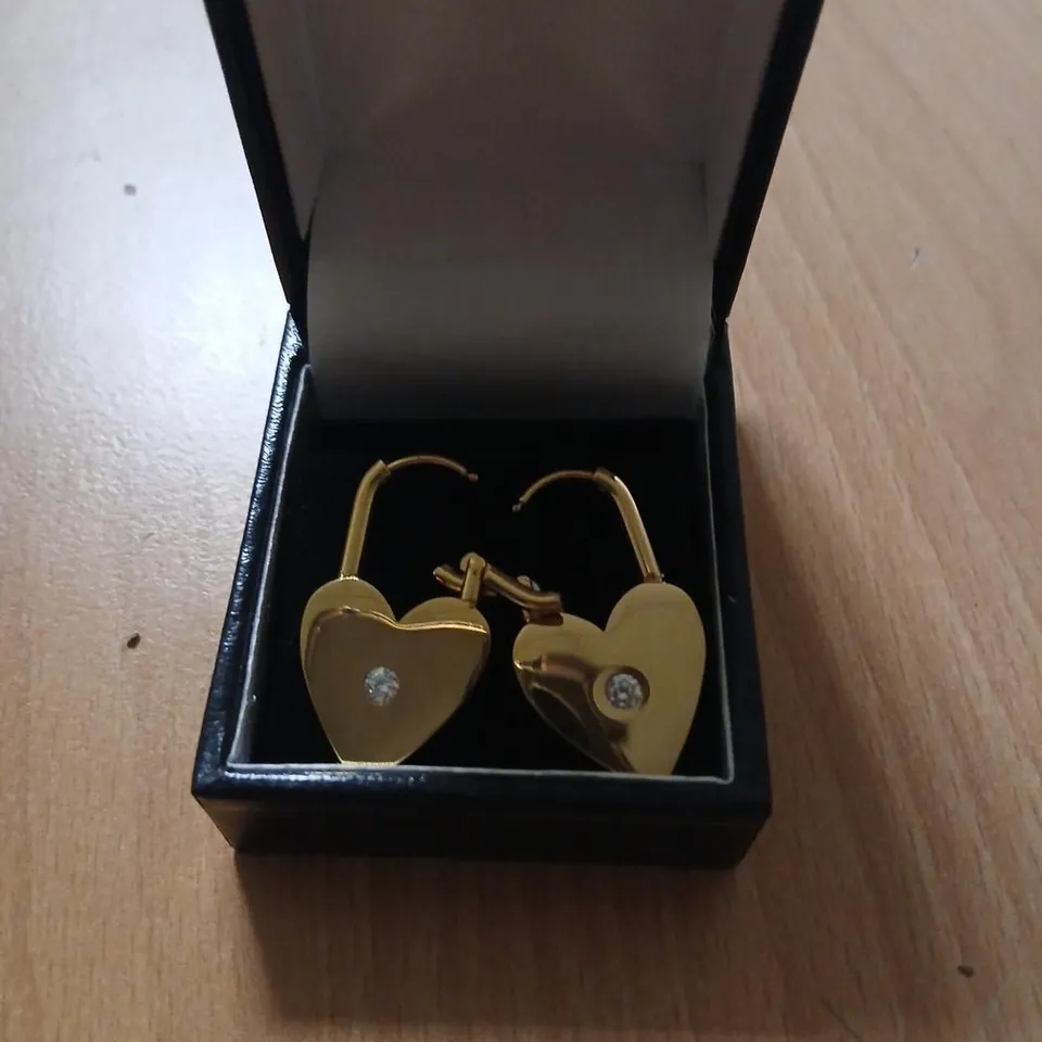 DIAMONIQUE LOCK LOVE HEART EARRINGS.