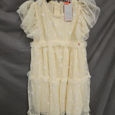 ANGEL & ROCKET LUISA SUNSHINE EMBROIDERED MESH DRESS IN YELLOW 11YRS