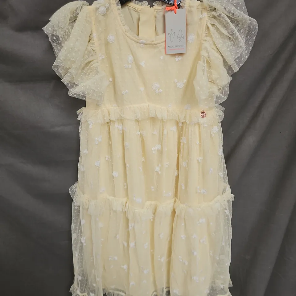 ANGEL & ROCKET LUISA SUNSHINE EMBROIDERED MESH DRESS IN YELLOW 11YRS