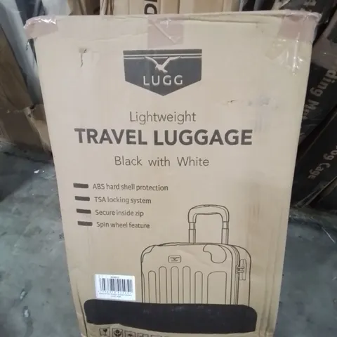 BOXED LIGHTWEIGHT TRAVEL LUGGAGE SUITCASE IN BLACK AND WHITE 