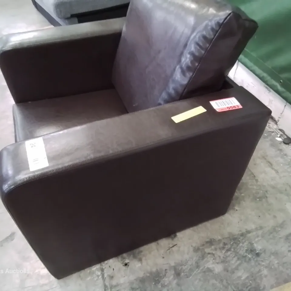 DESIGNER FAVIANA ARMCHAIR BROWN FAUX LEATHER 