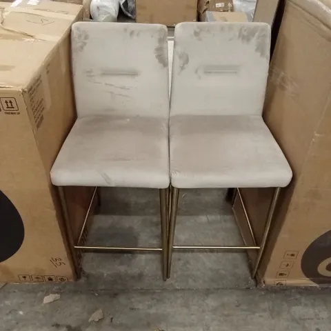 SET OF 2 DANETTI KEIRA CHAMPAGNE VELVET AND BRASS STATIC BAR STOOLS