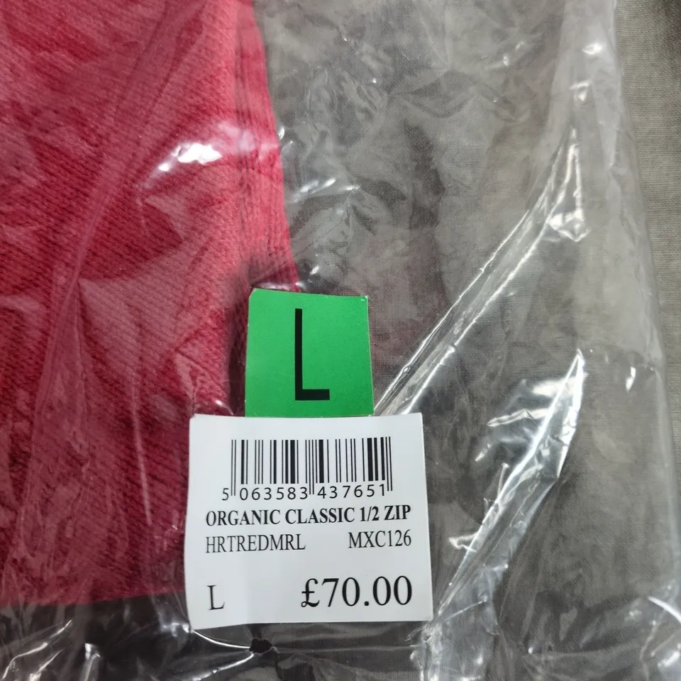 CREW CLOTHING ORGANIC COTTON HALF-ZIP JUMPER – PINK, UK SIZE L