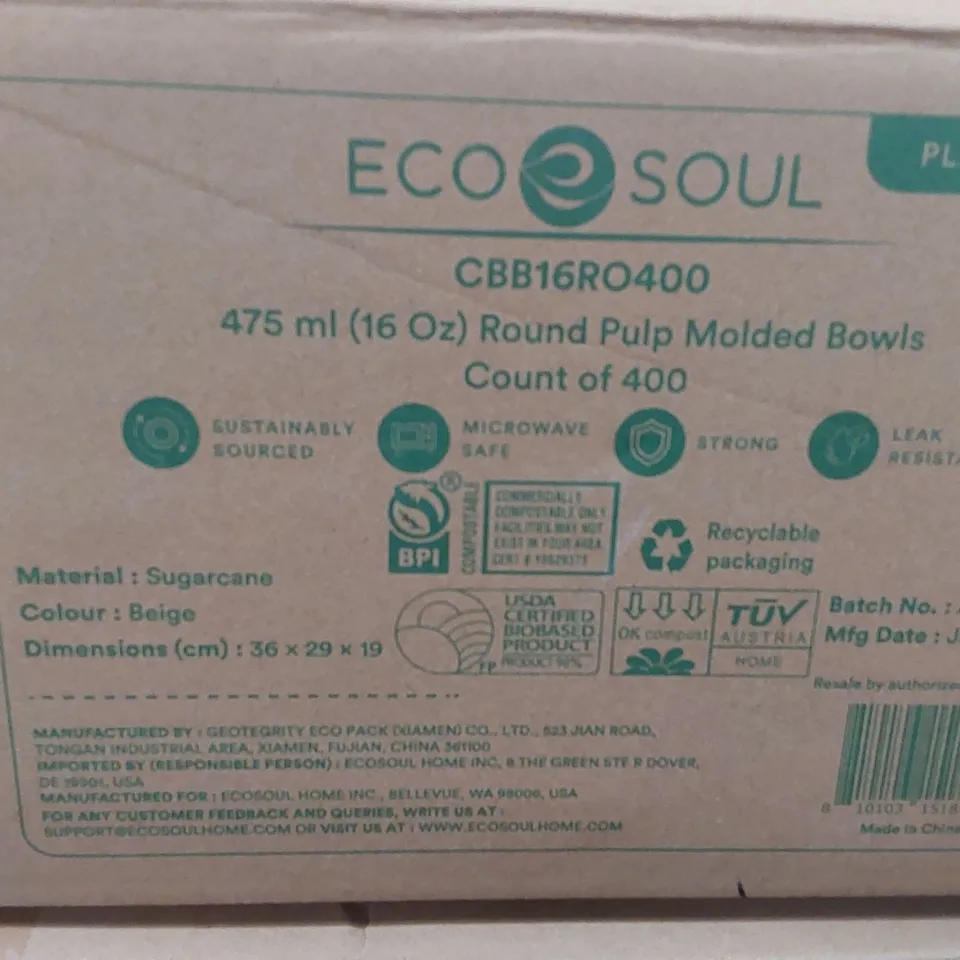 PALLET OF APPROXIMATELY 50 BOXES OF 400x 475ML ROUND PULP MOLDED BOWLS 