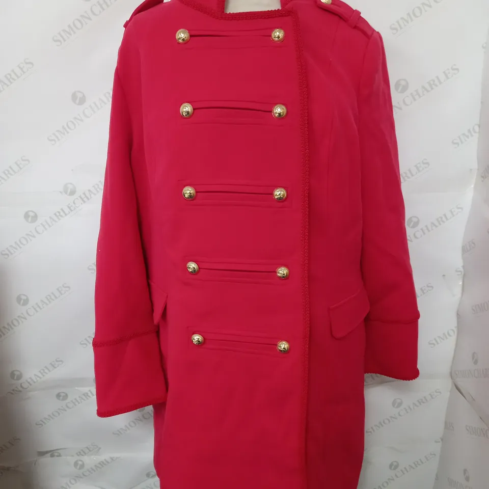 JULIEN MACDONALD LONG RED COAT WITH GOLDEN BUTTONS 