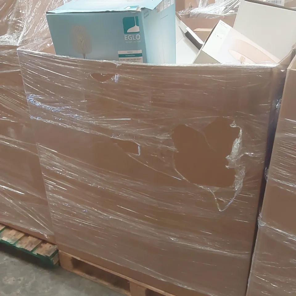 PALLET CONTAINING A VERY LARGE QUANTITY OF ASSORTED DESIGNER LIGHTING PRODUCTS INCLUDING: PRESTON CEILING LIGHT, COLT BAR LIGHT, NESA TOUCH TABLE LIGHT ECT