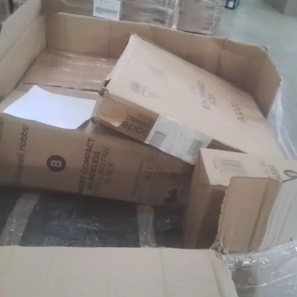 PALLET OF ASSORTED HOUSEHOLD GOODS AND PRODUCTS TO INCLUDE;FAN HEATER,COOLING FAN,INDUCTION HOB