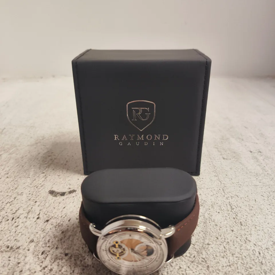 RAYMOND GAUDIN SKELETON WRISTWATCH – BROWN LEATHER STRAP, BOXED