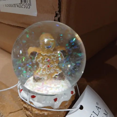 TWELVE MINIATURE GISELA GRAHAM SNOW GLOBE ORNAMENT – FIGURINE INSIDE, IRIDESCENT GLITTER