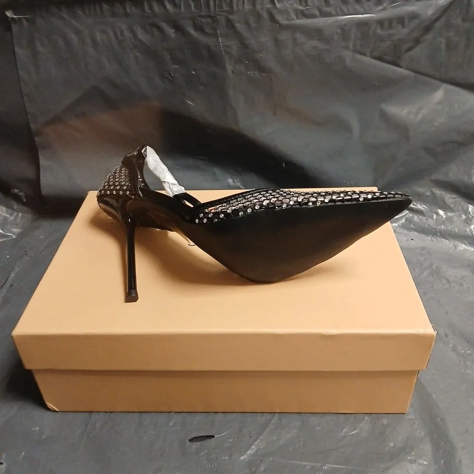 SIMMI LONDON BLACK RHINESTONE MESH SLINGBACK STILETTO HEELS – POINTED TOE UK 7