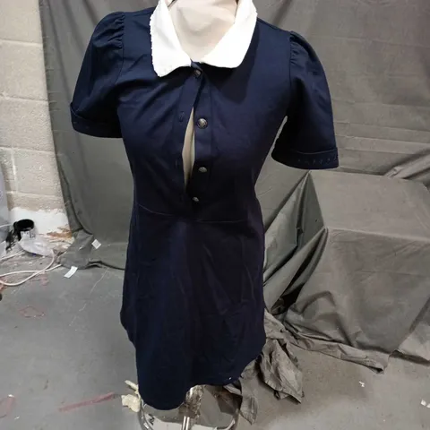 CHILDS NAVY DRESS WITH WHITE PETER PAN COLLAR AND PUFF SLEEVES