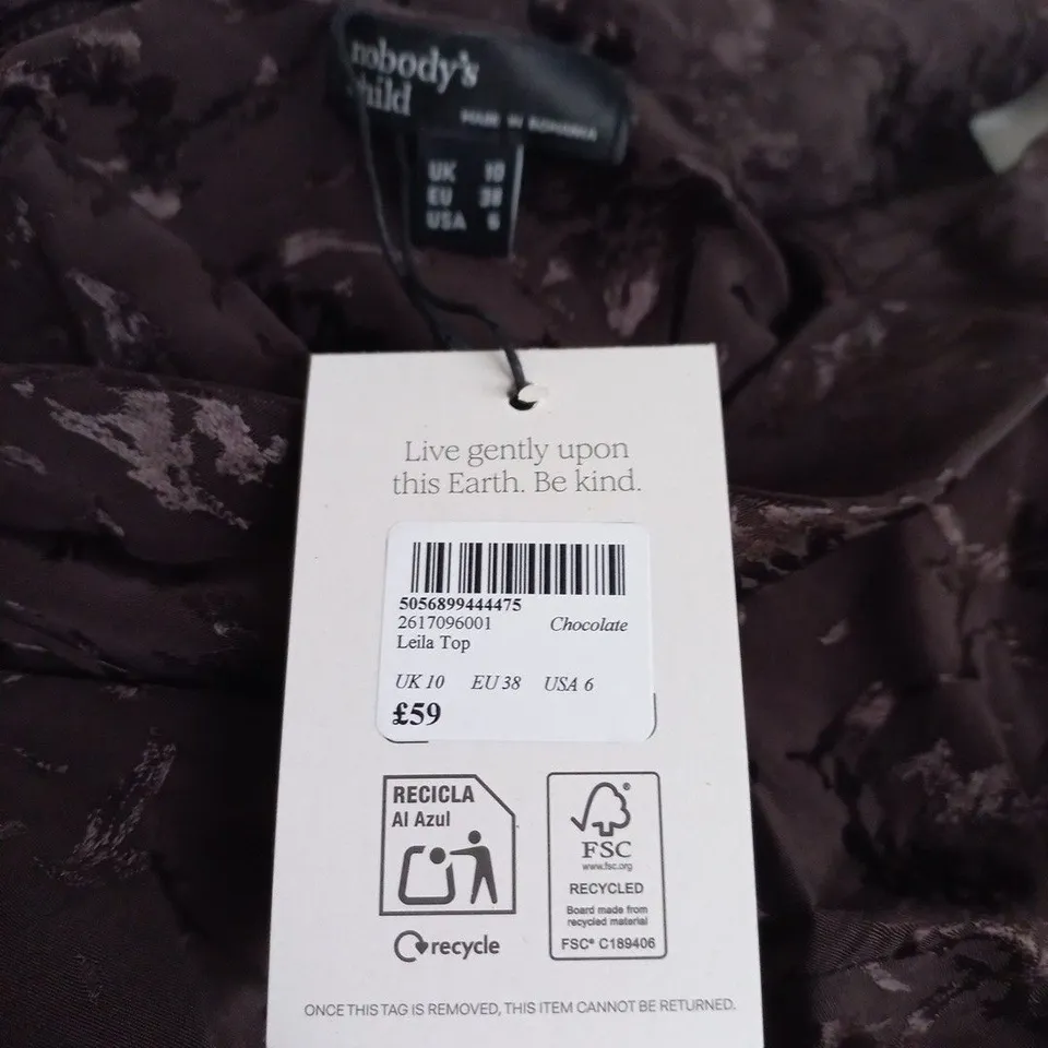 NOBODY'S CHILD LEILA TOP – CHOCOLATE, UK 10