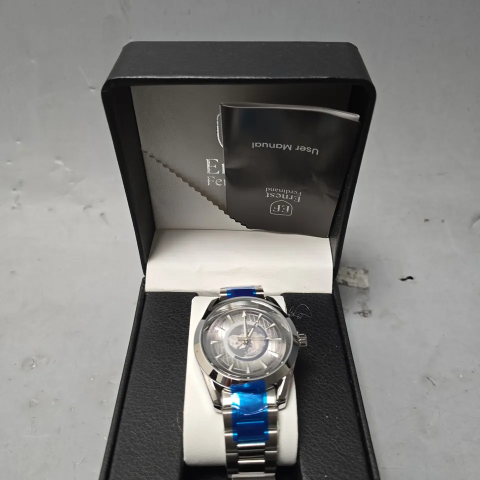 ERNEST FERDINAND WATCH – GLOBAL DIAL – STAINLESS STEEL STRAP – 3ATM WATER RESISTANT - GIFT BOX 