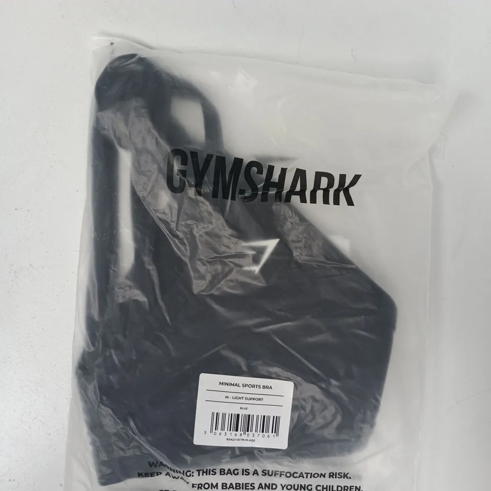BAGGED GYMSHARK MINIMAL SPORTS BRA IN BLUE SIZE MEDIUM