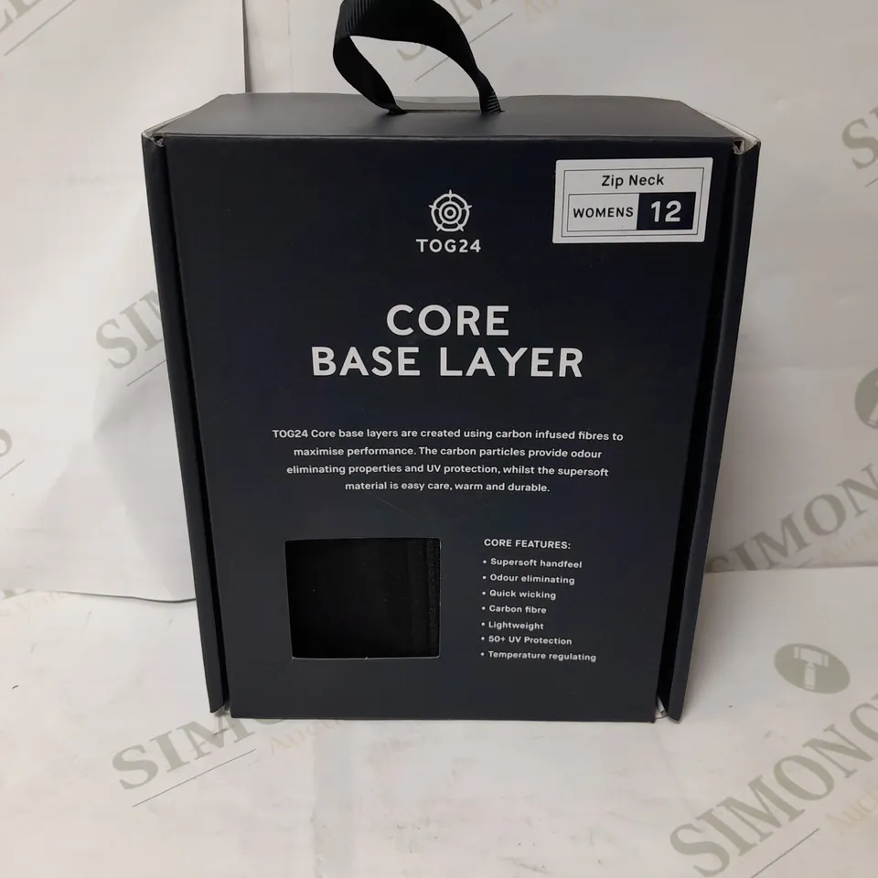 BOXED AND SEALED TOG24 SNOWDON ZIP NECK BASE LAYRE TOP IN BLACK - SIZE 12